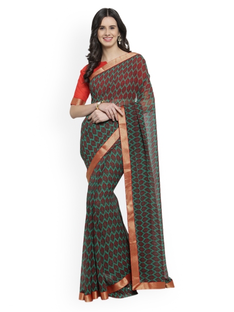 

Shaily Green Printed Pure Georgette Saree