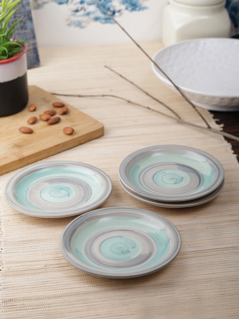 VarEesha Green & Grey 4-Pieces Printed Snack Small Plate Set