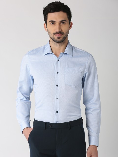

Peter England Men Blue Slim Fit Self Design Formal Shirt