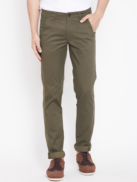 

Canary London Men Olive Green Smart Slim Fit Solid Trousers