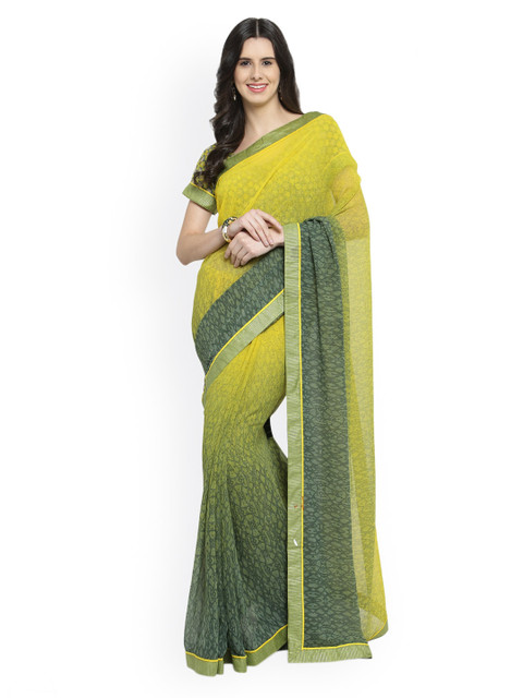 

Shaily Green & Yellow Pure Georgette Printed Saree