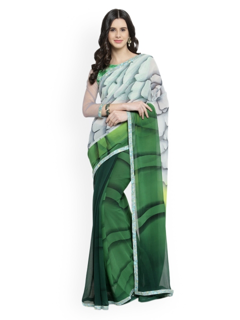 

Shaily Green & White Pure Georgette Printed Half and Half Saree