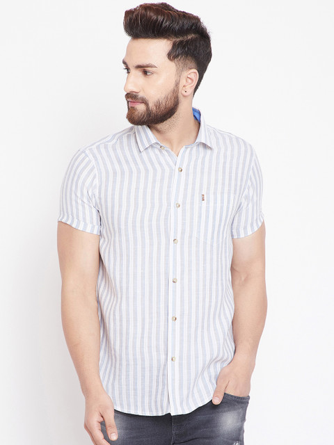 

Canary London Men Grey & Blue Slim Fit Striped Casual Shirt