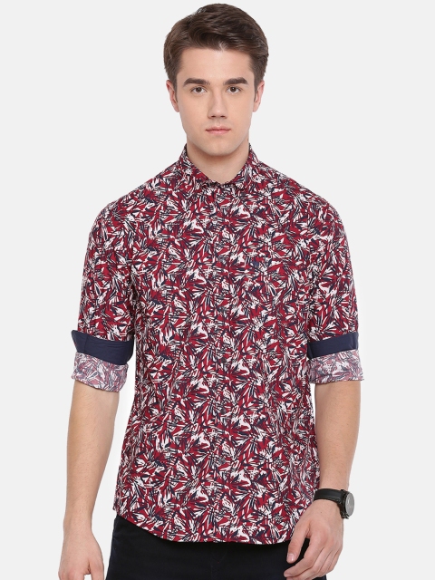 

THE BEAR HOUSE Men White & Red Club Slim Fit Printed Casual Shirt