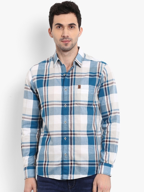 

Mufti Men White & Blue Slim Fit Checked Casual Shirt