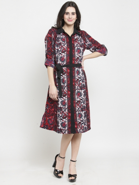 

Purple State Women Maroon Printed Shirt Dress