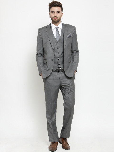 

LUXURAZI Men Grey Solid Slim Fit Suit
