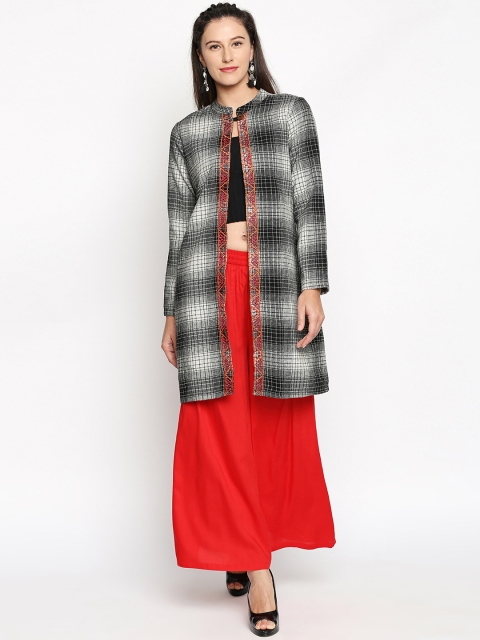 

RANGMANCH BY PANTALOONS Women Black & White Checked Coat