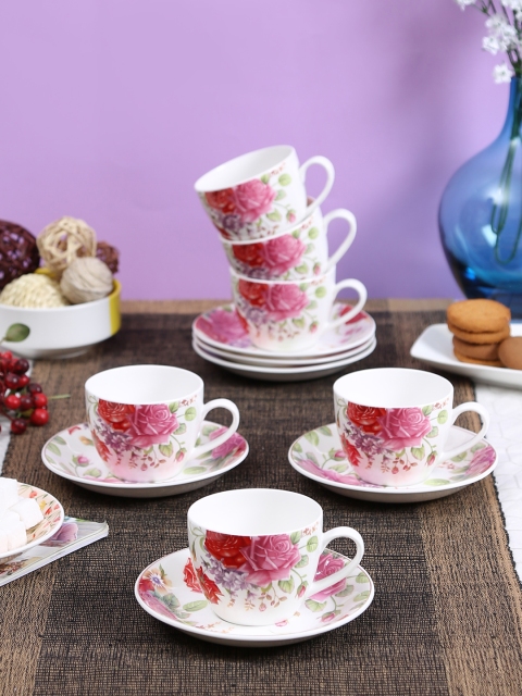 

CLAY CRAFT Set of 6 White Printed Bone China Tea Set