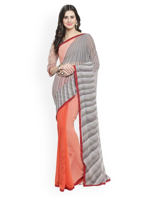 

Shaily Grey & Orange Printed Saree