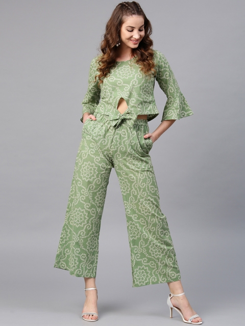 

AKS Women Green & White Printed Top with Palazzos