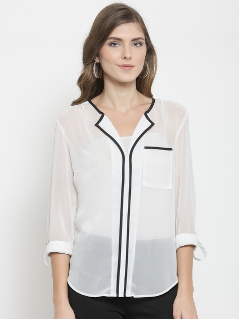 

Purple State Women White Regular Fit Solid Casual Shirt