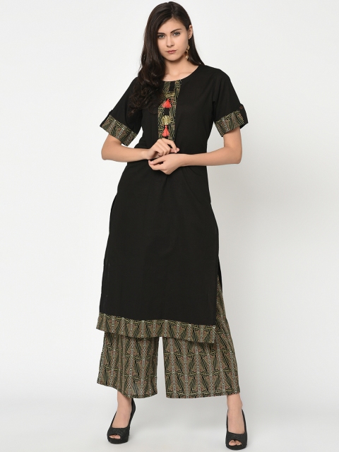 

ZIYAA Women Black Solid Straight Kurta