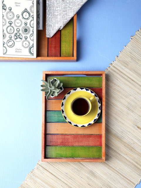 

VarEesha Multicoloured Set of 2 Steam Beech Wood Serving Tray, Multi