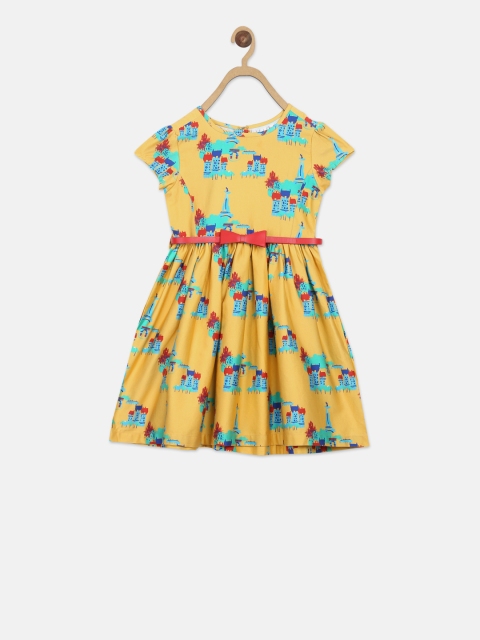 

ELLE Girls Yellow Printed Fit and Flare Dress