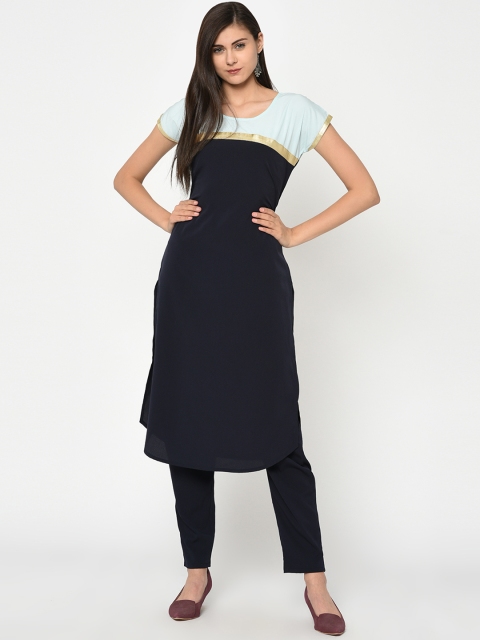 

ZIYAA Women Navy Blue Solid Straight Kurta