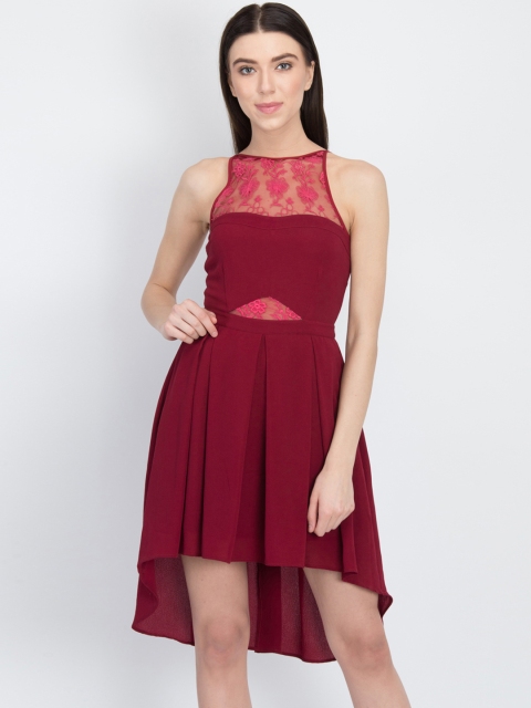 

LA LOFT Women Maroon Self Design Fit and Flare Dress