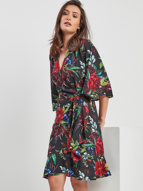 

next Women Black Printed Wrap Dress