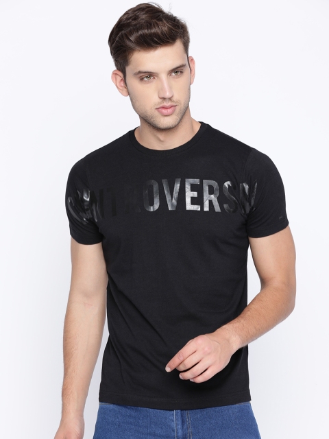 

Basics Men Black Printed Slim Fit Round Neck T-shirt