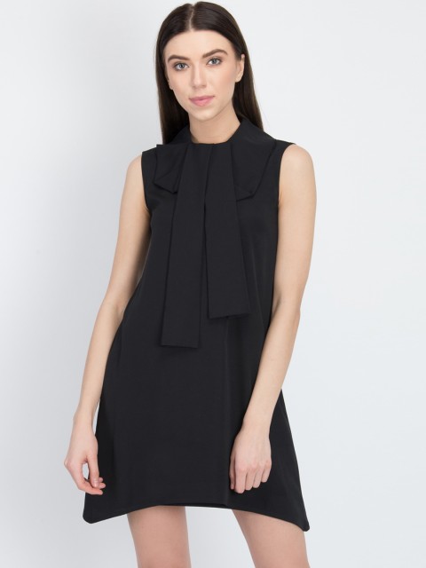 

LA LOFT Women Black Solid Asymmetric Hem A-Line Dress