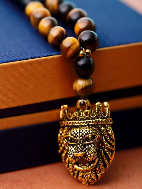 

Dare by Voylla Men Black & Brown Gold-Plated Beaded Chain