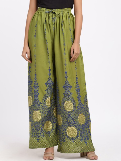

SOUNDARYA Women Green Flared Printed Palazzos