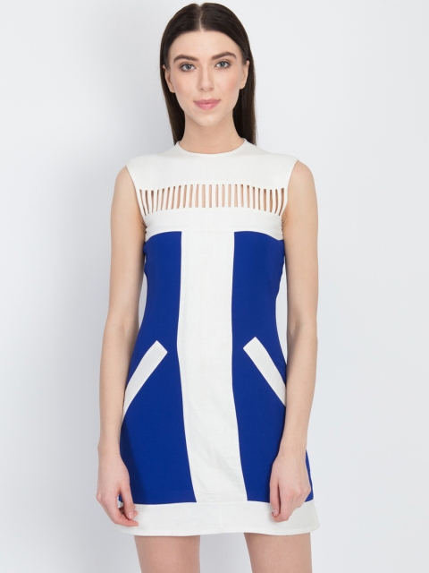 

LA LOFT Women White & Blue Colourblocked Sheath Dress