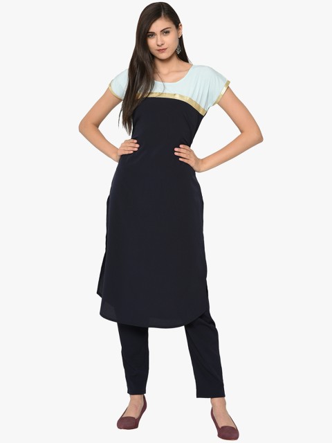 

ZIYAA Women Navy Blue Solid Kurti with Trousers