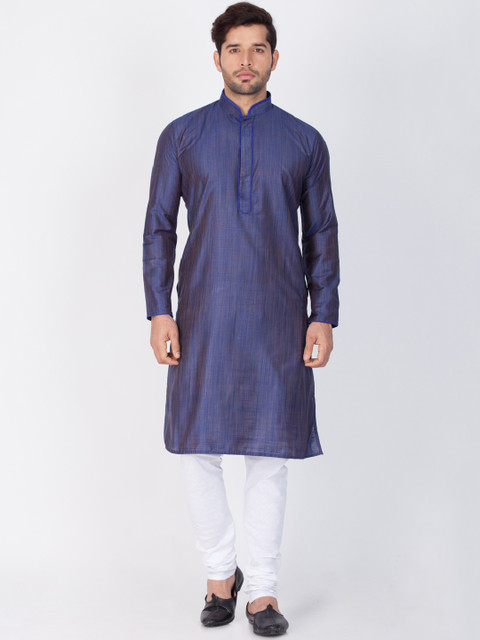 

VASTRAMAY Men Blue Solid Straight Kurta