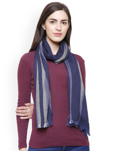 

Anekaant Women Navy Blue & White Striped Stole