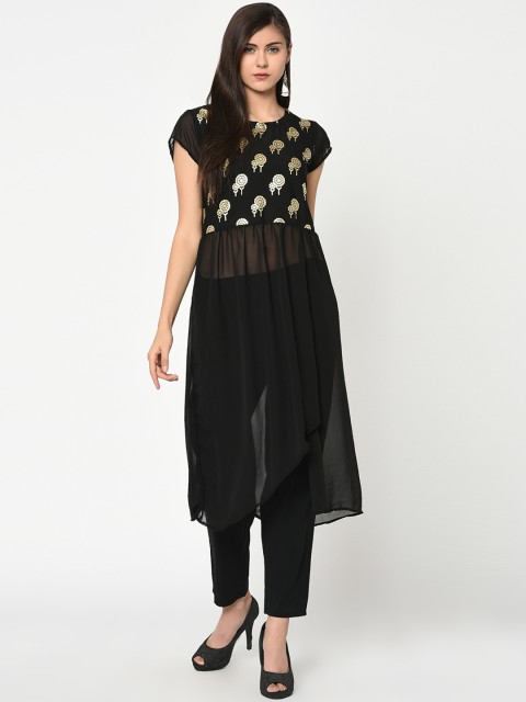 

ZIYAA Women Black Printed A-Line Kurta