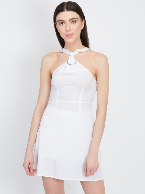 

LA LOFT Women White Solid Styled Back A-Line Dress
