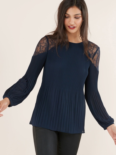 

next Women Navy Blue Solid Peplum Top