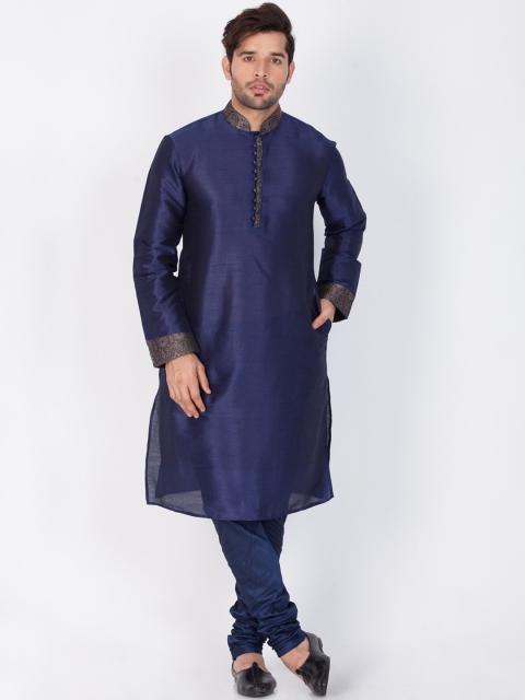 

VASTRAMAY Men Blue Solid Straight Kurta