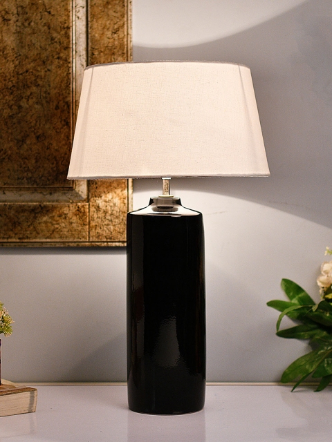

Homesake Black & Off-White Colourblocked Handcrafted Table Lamp with Shade