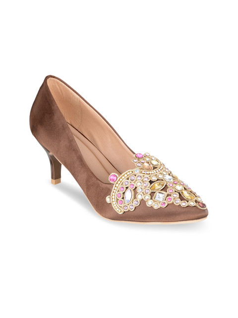 

Sherrif Shoes Women Copper-Toned Woven Design Pumps