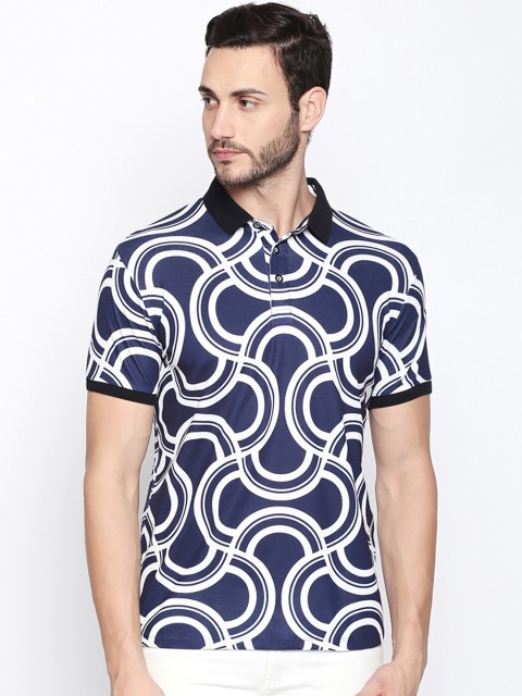 

Rex Straut Jeans Men Blue Printed Polo Collar T-shirt