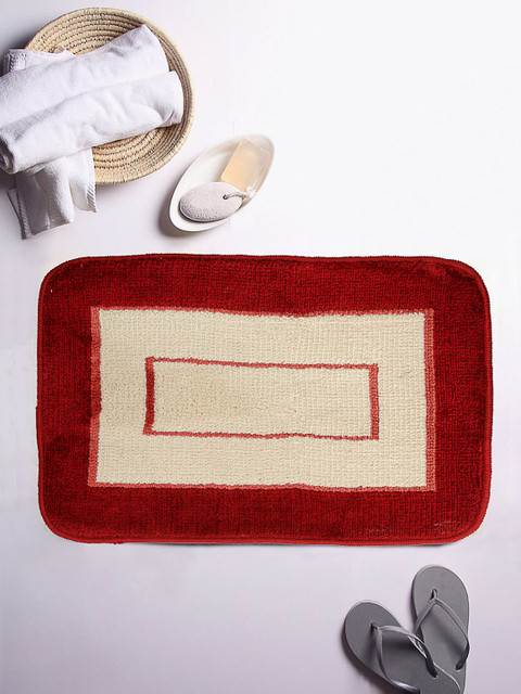 

ROMEE Red & Beige Printed Rectangular Bath Rug