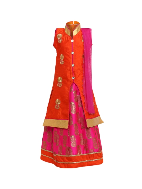 

Aarika Girls Red & Pink Solid Lehenga Choli With Dupatta