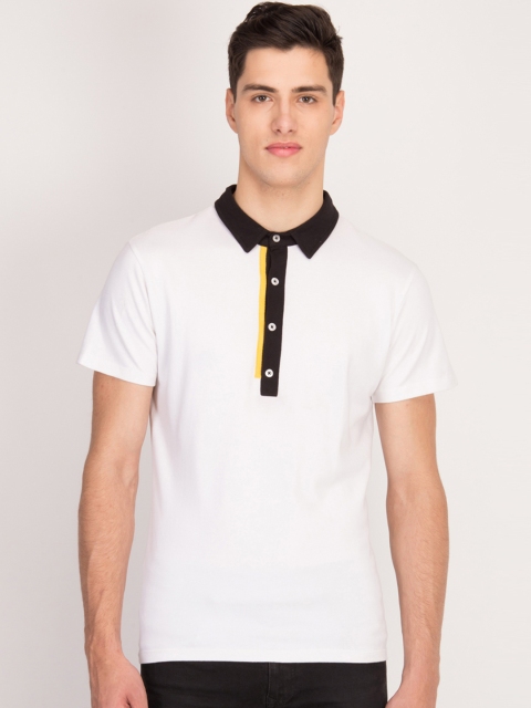 

LA LOFT Men White Solid Polo Collar T-shirt