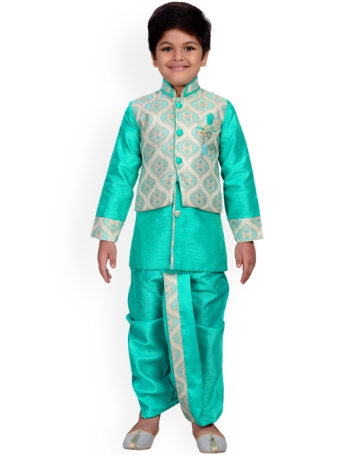 

Aj DEZInES Boys Sea Green Self Design Kurta with Dhoti Pants