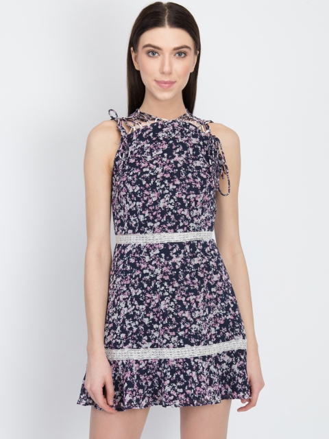 

LA LOFT Women Navy Blue Printed Fit and Flare Dress