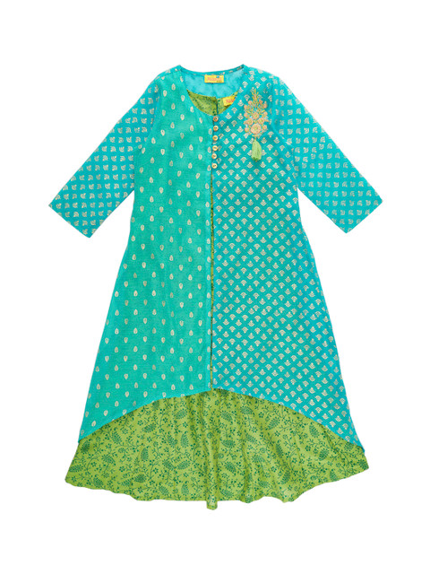 

AKKRITI BY PANTALOONS Girls Turquoise Blue & Green Printed A-Line Kurta