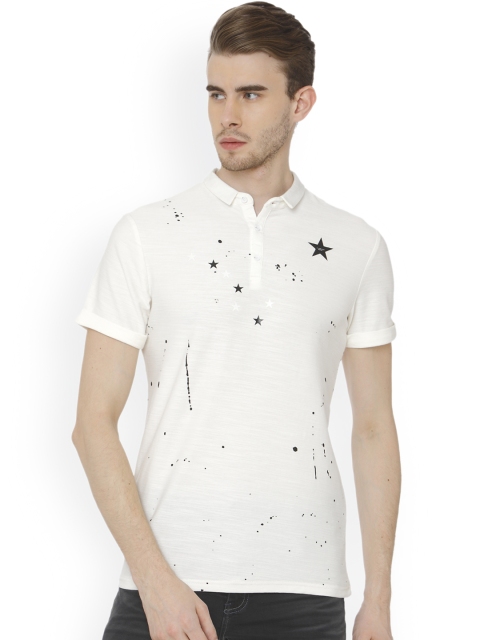 

Rex Straut Jeans Men White Printed Polo Collar T-shirt