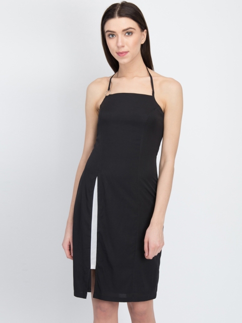 

LA LOFT Women Black Solid Halter Neck Sheath Dress