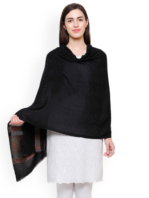 

Anekaant Women Black Woven Design Shawl