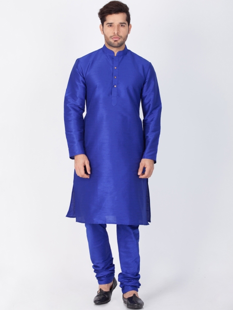 

VASTRAMAY Men Blue Solid Straight Kurta