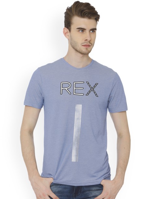 

Rex Straut Jeans Men Blue Printed Round Neck T-shirt