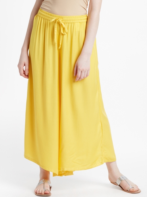 

RANGMANCH BY PANTALOONS Women Yellow Flared Solid Palazzos