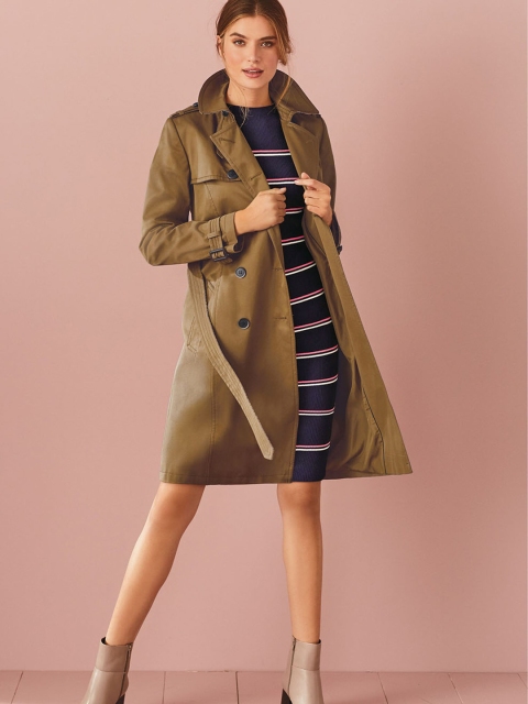 

next Women Camel Brown Solid Woollen Trench Coat